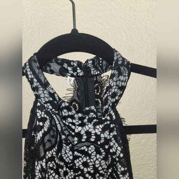 SZ: SMALL Little Black Lace Halter Neckline Jumper w/ Mesh Cutouts ~ EUC - Picture 3 of 6